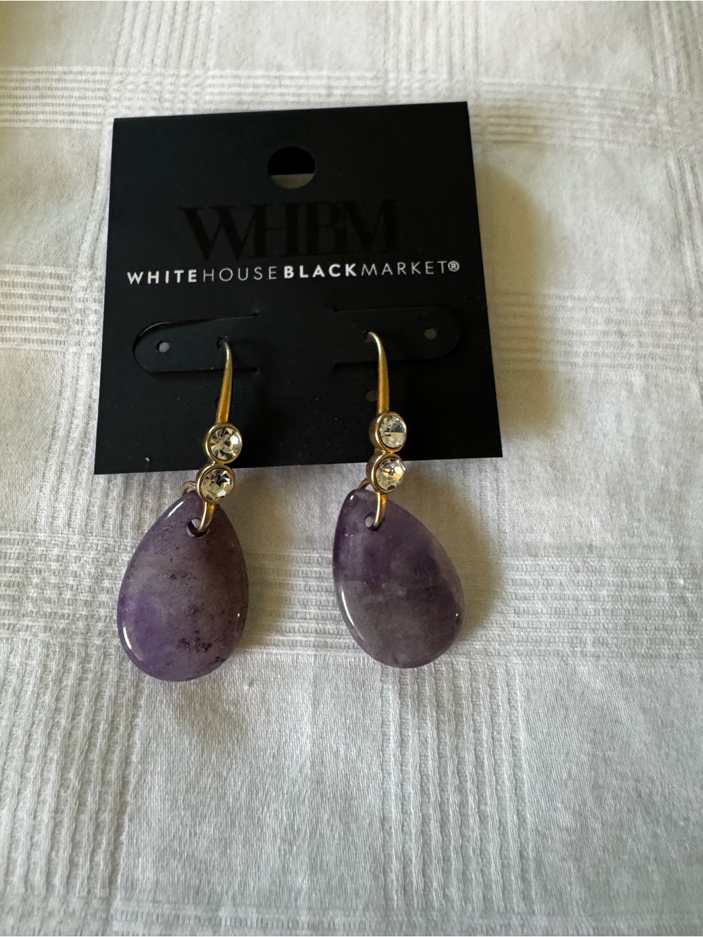 White House Black Market Gold and Purple Teardrop Dangle Earrings